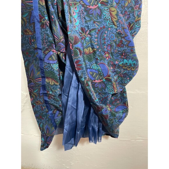 Vintage Albert Nipon Silk Midi Dress Blue Floral Paisley Pleated 90s Size 2 - Picture 10 of 15